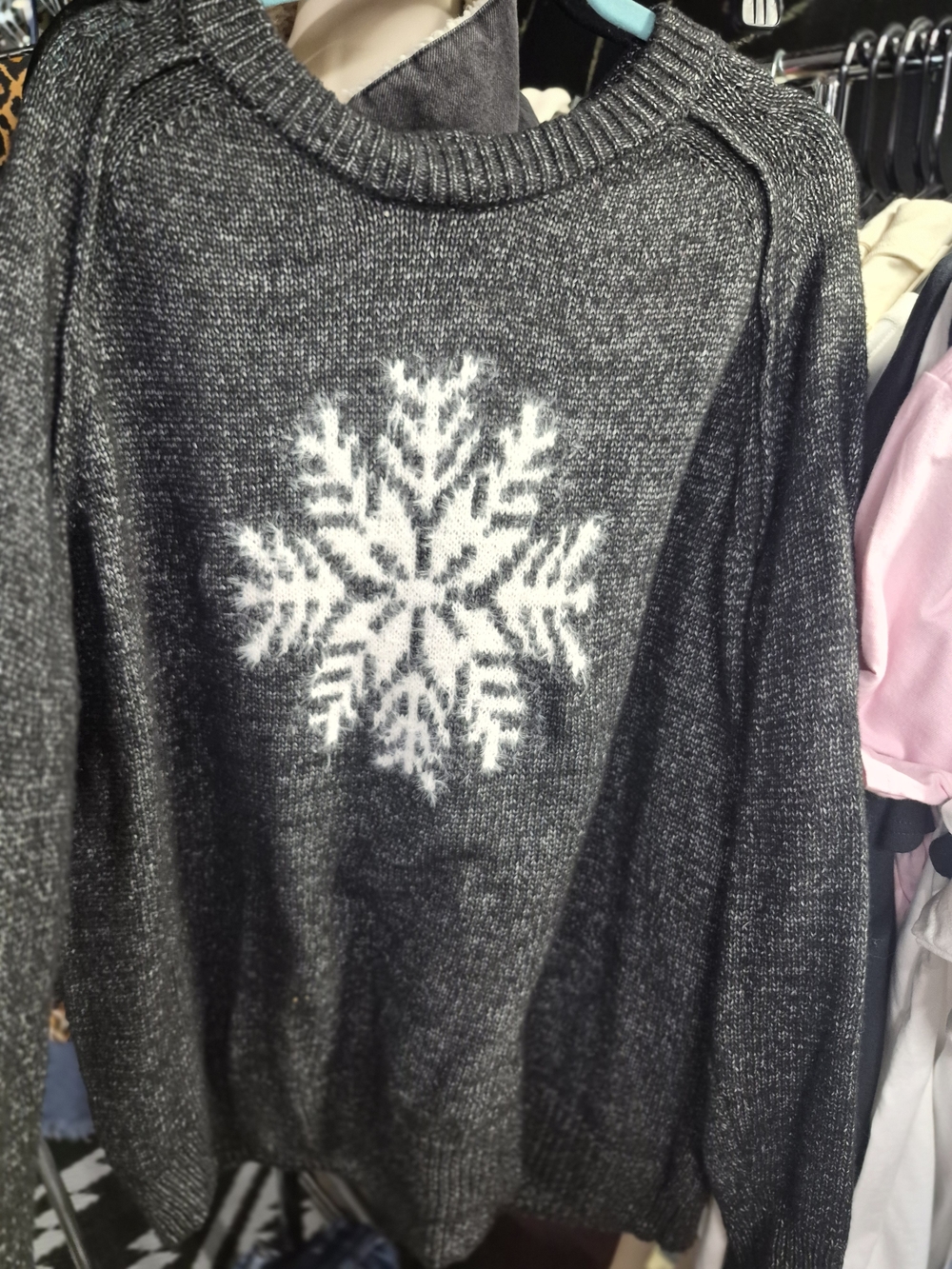 Maurices Charcoal Crewneck Sweater with White Snowflake